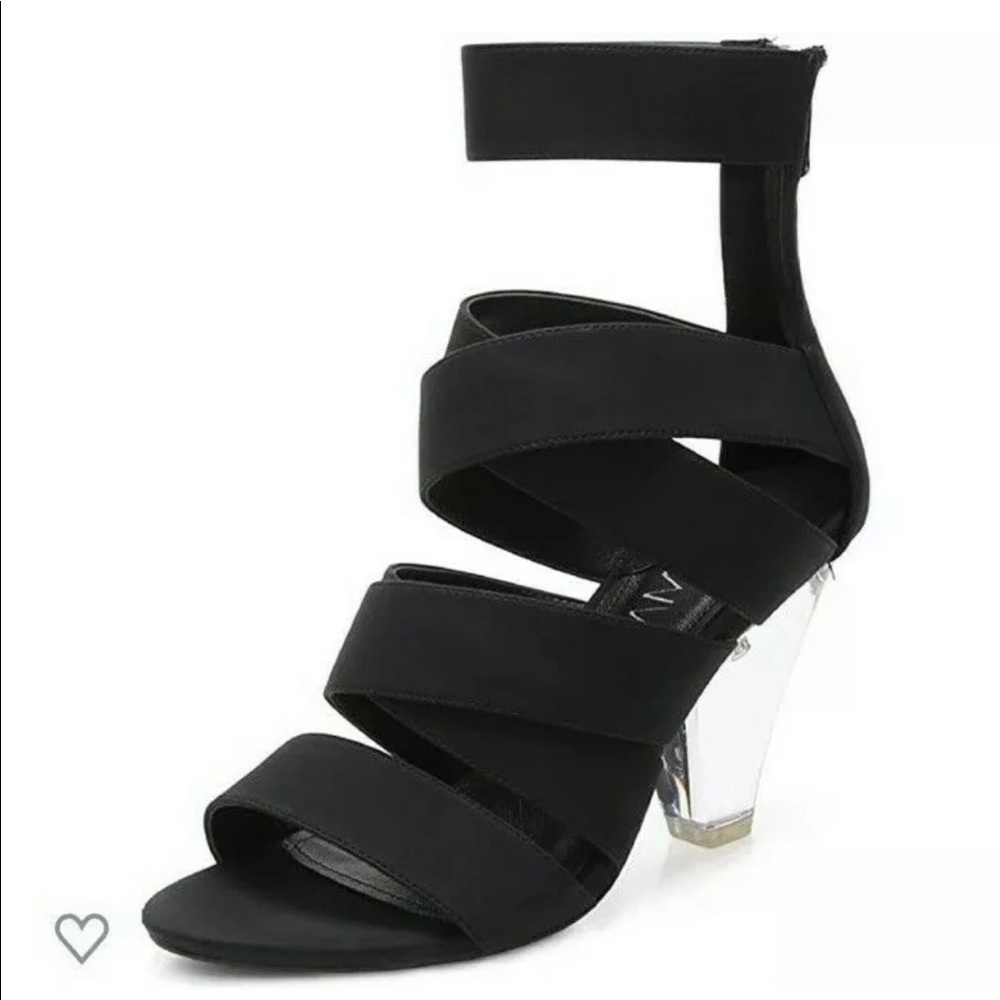 Black Strappy Gladiator Sandal Size 7 Clear Heel